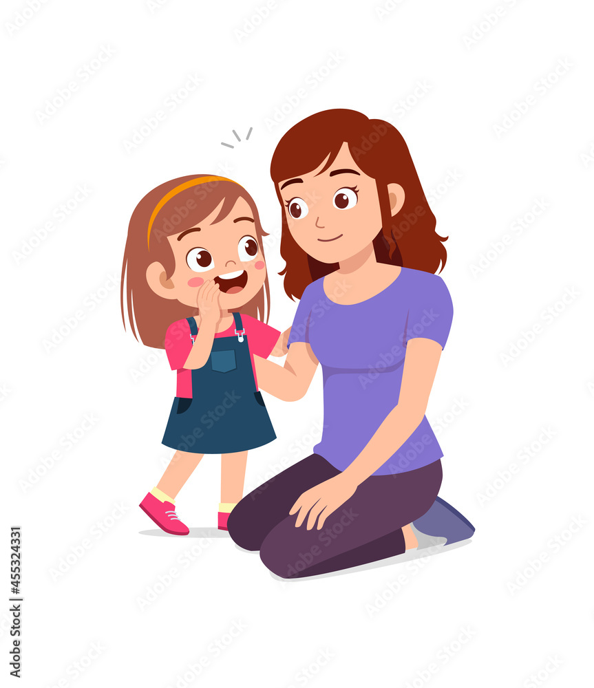 young woman whisper secret with cute little girl young woman whisper secret with cute little girl