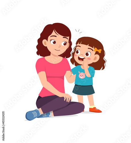 young woman whisper secret with cute little girl
