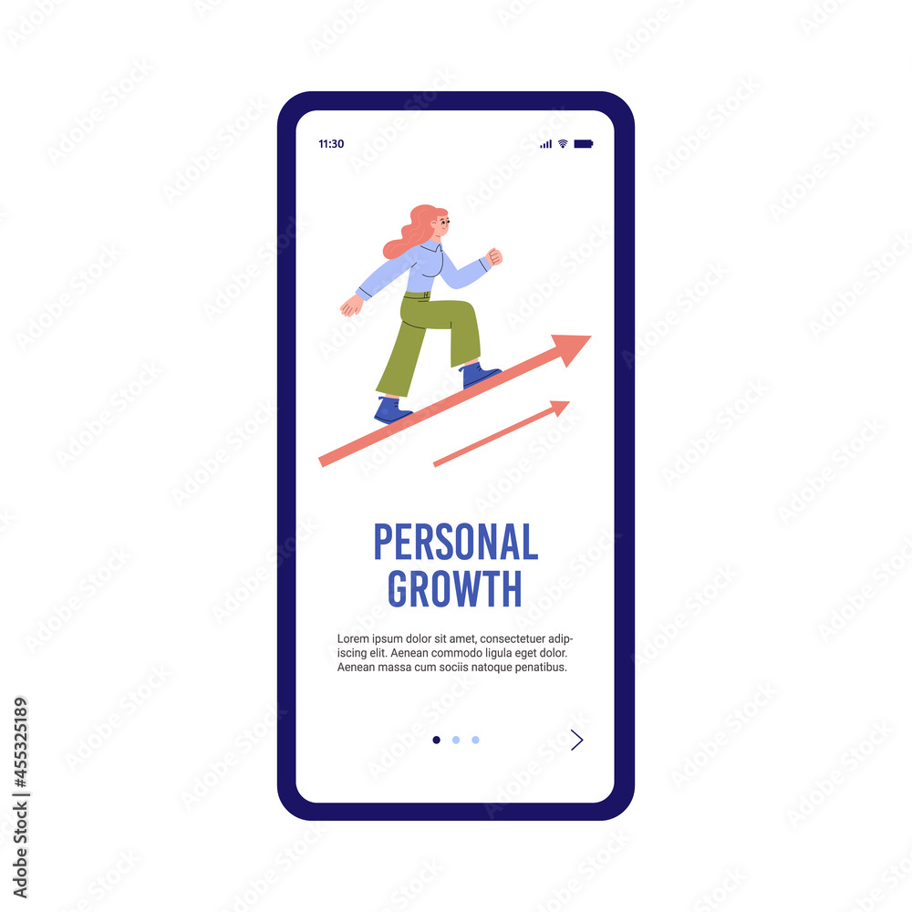 Personal growth and development onboarding screen, flat vector illustration.