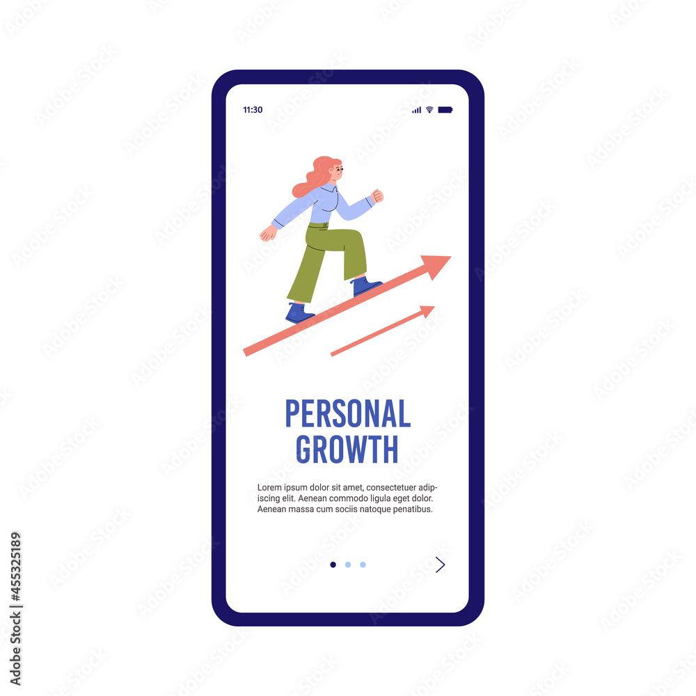 Personal growth and development onboarding screen, flat vector illustration. Personal growth and development onboarding screen, flat vector illustration.