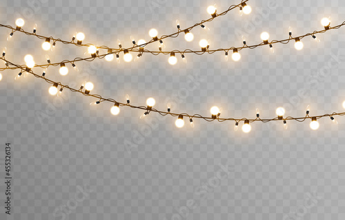 Vector Christmas garland on an isolated transparent background. Light, light garland PNG, Christmas decoration.