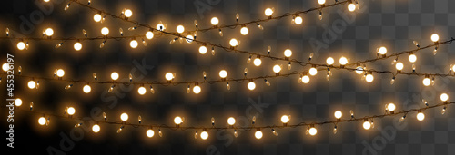 Vector Christmas garland on an isolated transparent background. Light, light garland PNG, Christmas decoration.