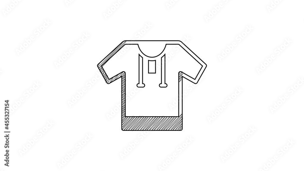 Black line Embroidered shirt icon isolated on white background. National ukrainian clothing. 4K Video motion graphic animation