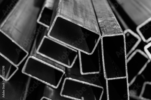 Metal pipes made of rectangular profile photo