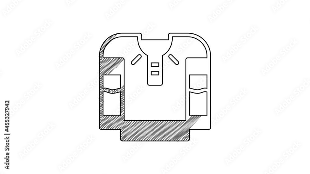 Black line Embroidered shirt icon isolated on white background. National ukrainian clothing. 4K Video motion graphic animation Black line Embroidered shirt icon isolated on white background. National ukrainian clothing. 4K Video motion graphic animation