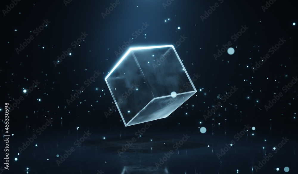Abstract glowing transparent cube module Abstract glowing transparent cube module