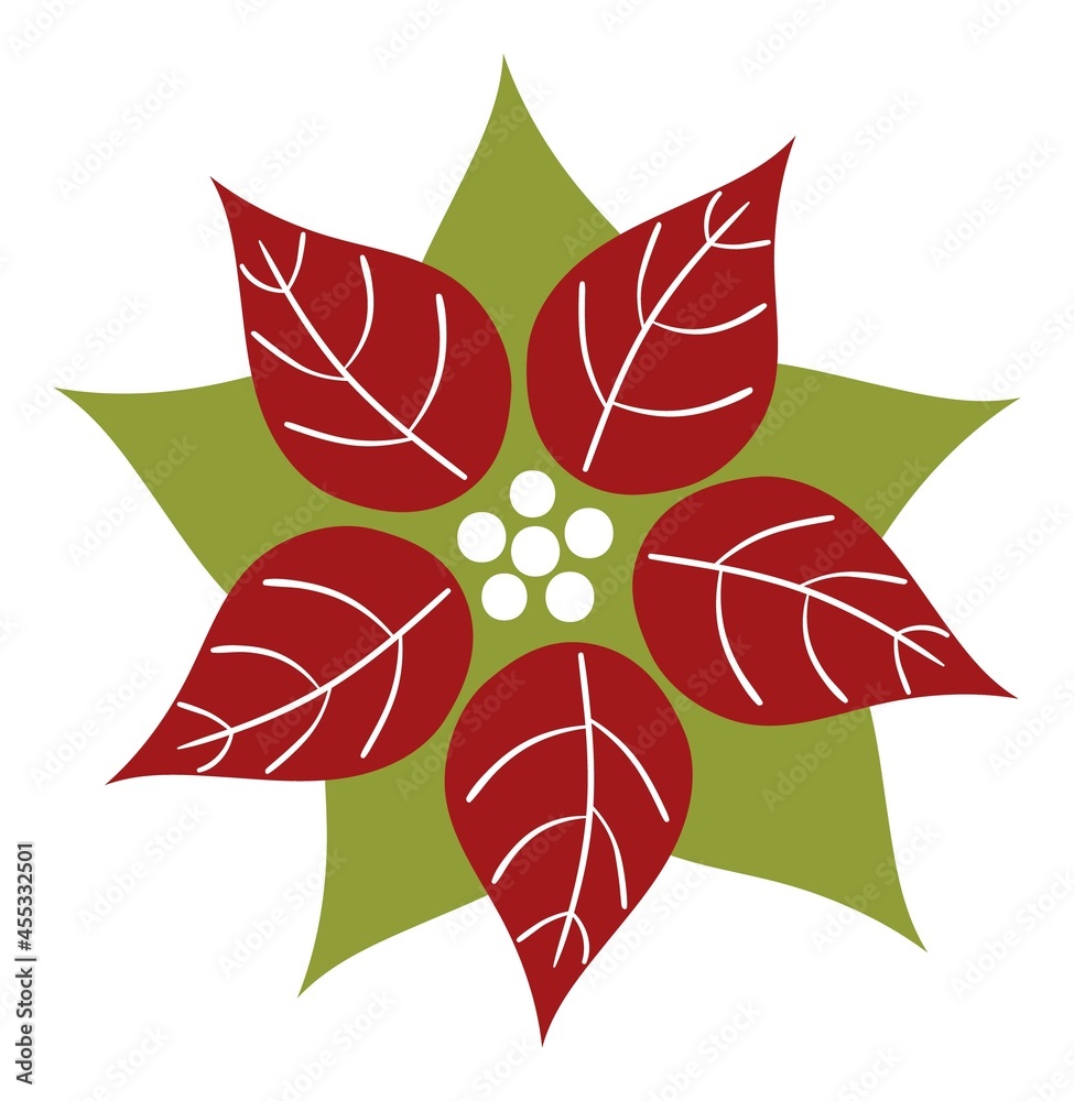 Red Isolated Christmas Poinsettia on White Background. Vector Poinsettia