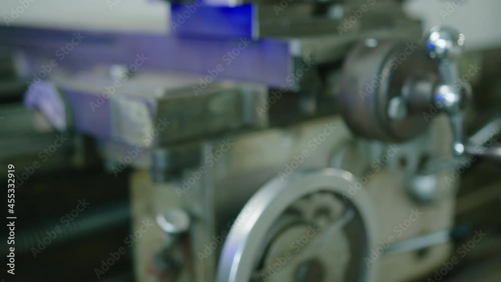 dolly shot of drilling rotate machine equipment in work shop factory dolly shot of drilling rotate machine equipment in work shop factory