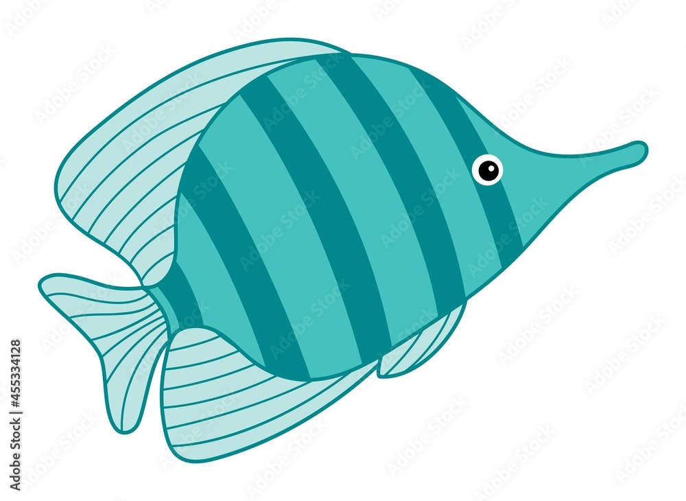 Cute Isolated Tropical Colourful Fish. Vector Turquoise Fish Cute Isolated Tropical Colourful Fish. Vector Turquoise Fish