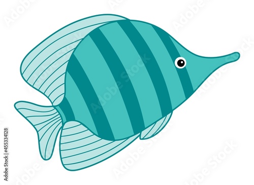 Cute Isolated Tropical Colourful Fish. Vector Turquoise Fish