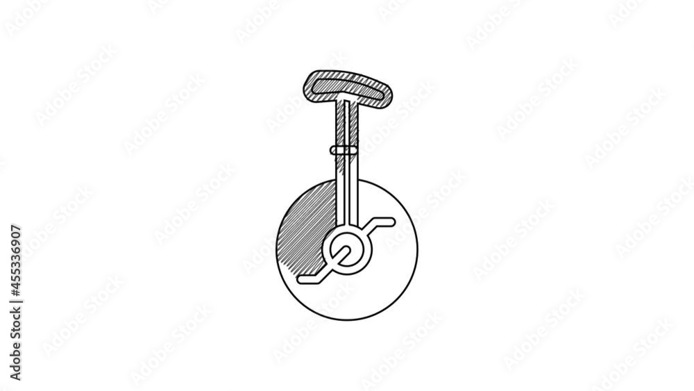 Black line Unicycle or one wheel bicycle icon isolated on white background. Monowheel bicycle. 4K Video motion graphic animation Black line Unicycle or one wheel bicycle icon isolated on white background. Monowheel bicycle. 4K Video motion graphic animation