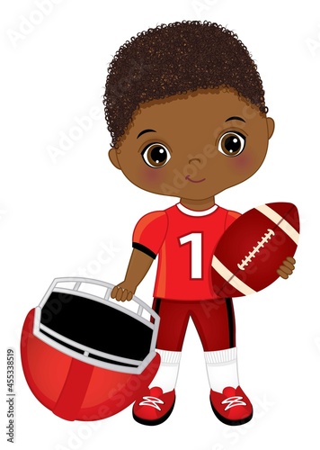Cute Little Black Boy Playing American Football