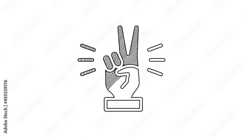 Black line Hand showing two finger icon isolated on white background. Victory hand sign. 4K Video motion graphic animation Black line Hand showing two finger icon isolated on white background. Victory hand sign. 4K Video motion graphic animation