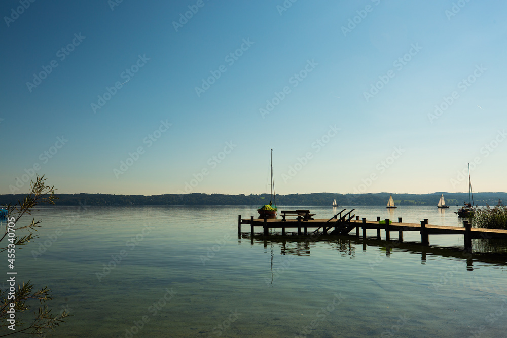 Starnbergersee in Bavaria, marina and blue sky
