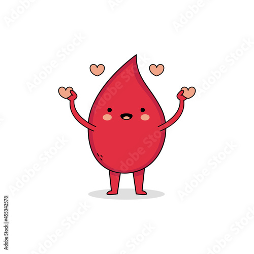 Cute red blood cartoon character spreading love