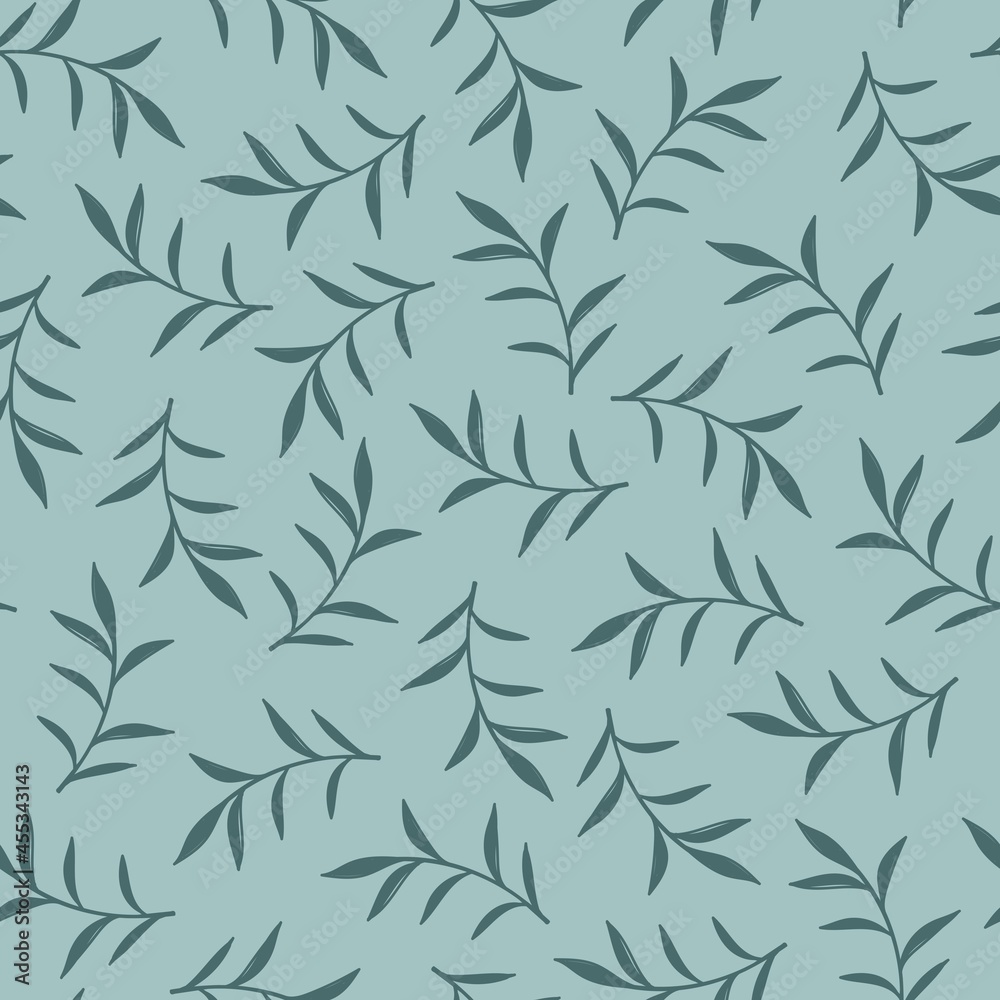 Blue seamless vector background with mint branches Blue seamless vector background with mint branches