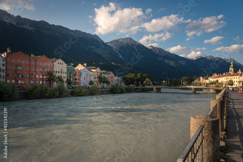 Colored houses on the Inn river with the mountains in the background, Tyrol, Innsbruck, Austria © JMDuran Photography