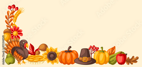 Happy Thanksgiving Day decoretions. Design with holiday objects.