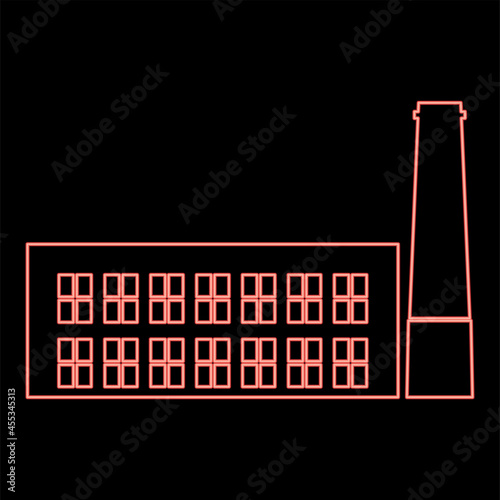 Neon industrial building factory red color vector illustration flat style image