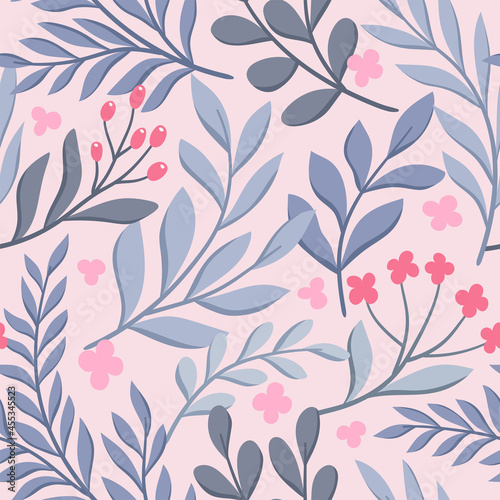 Vector hand drawn leaves seamless pattern. Abstract trendy floral background. Repeatable texture.