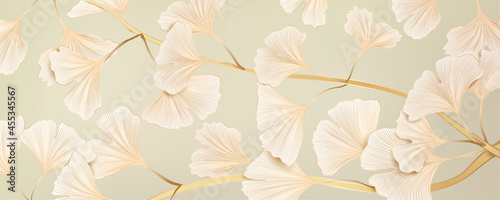 Luxury vector banner with ginkgo leaves for social media design, textiles and packaging.