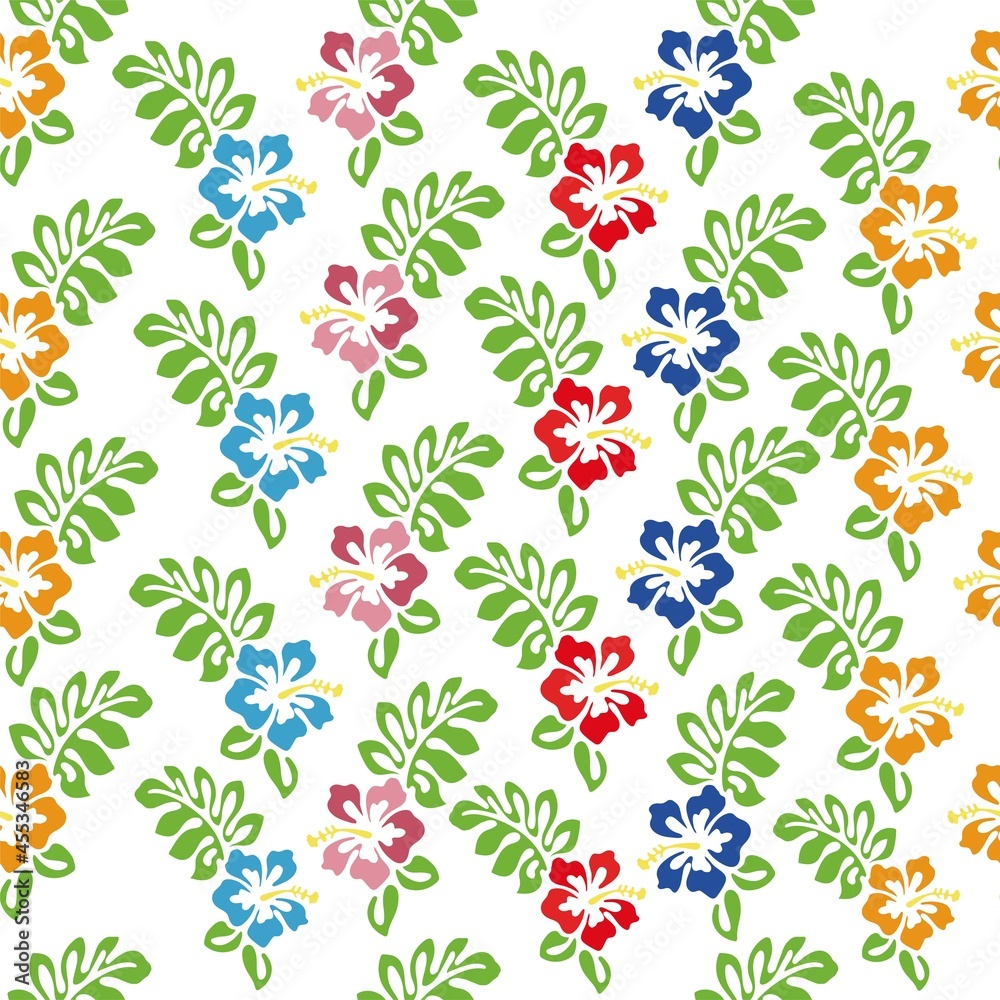 Hibiscus flowers seamless pattern on white background