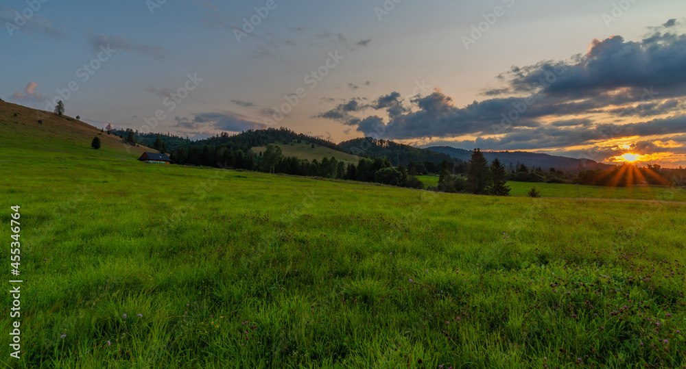 Sunset near Michalova village in national park Muranska planina