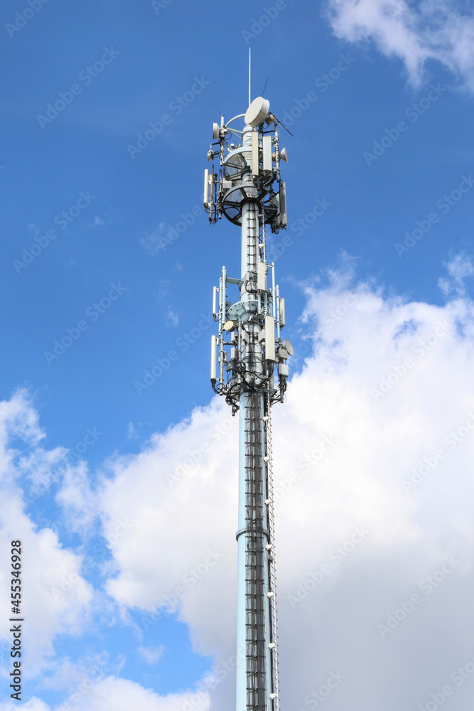 Tower with mobile telephony and internet transmitters. Tower with mobile telephony and internet transmitters.
