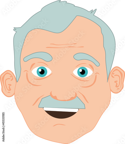 Drawing of  old man's face with mustache and blue eyes