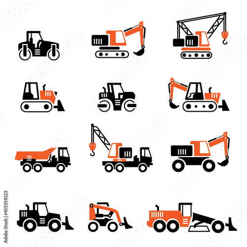 special machinery tractor icons set