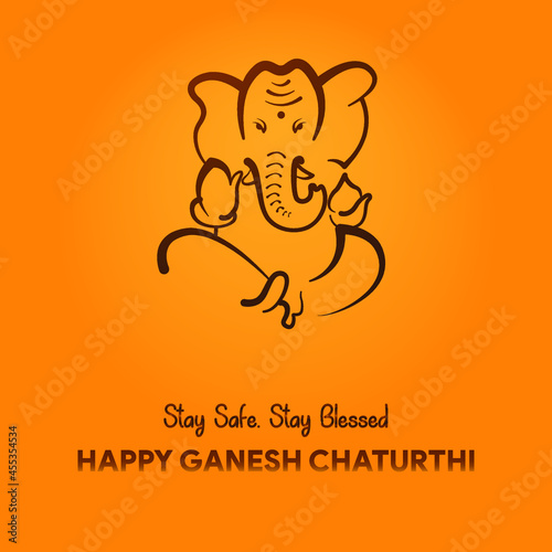 Happy Ganesh Chaturthi vector background. Beautiful Lord Ganesha line art festival poster.