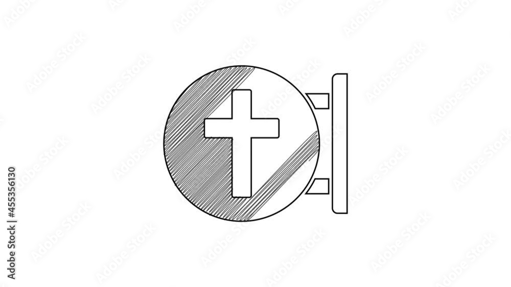 Black line Christian cross icon isolated on white background. Church cross. 4K Video motion graphic animation Black line Christian cross icon isolated on white background. Church cross. 4K Video motion graphic animation