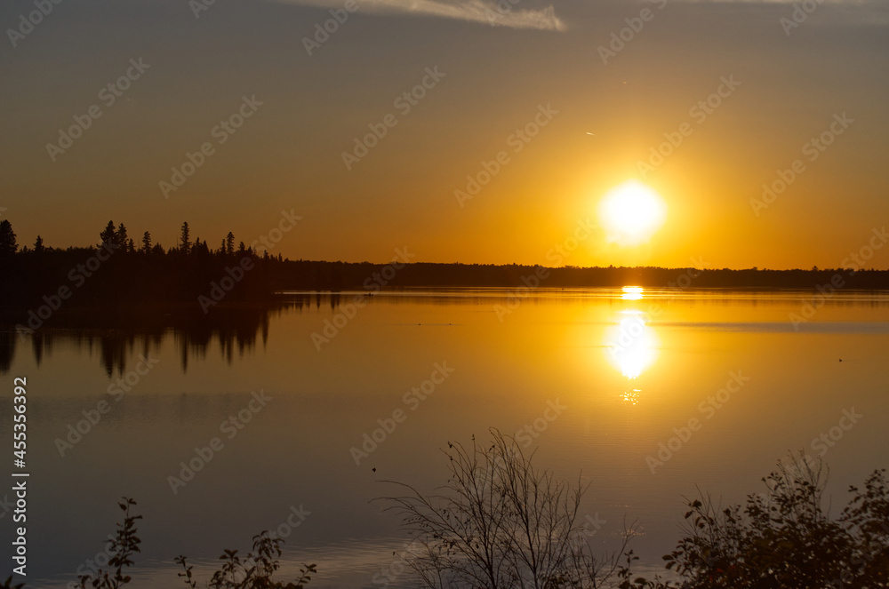 Astotin Lake under the Glow of the Setting Sun