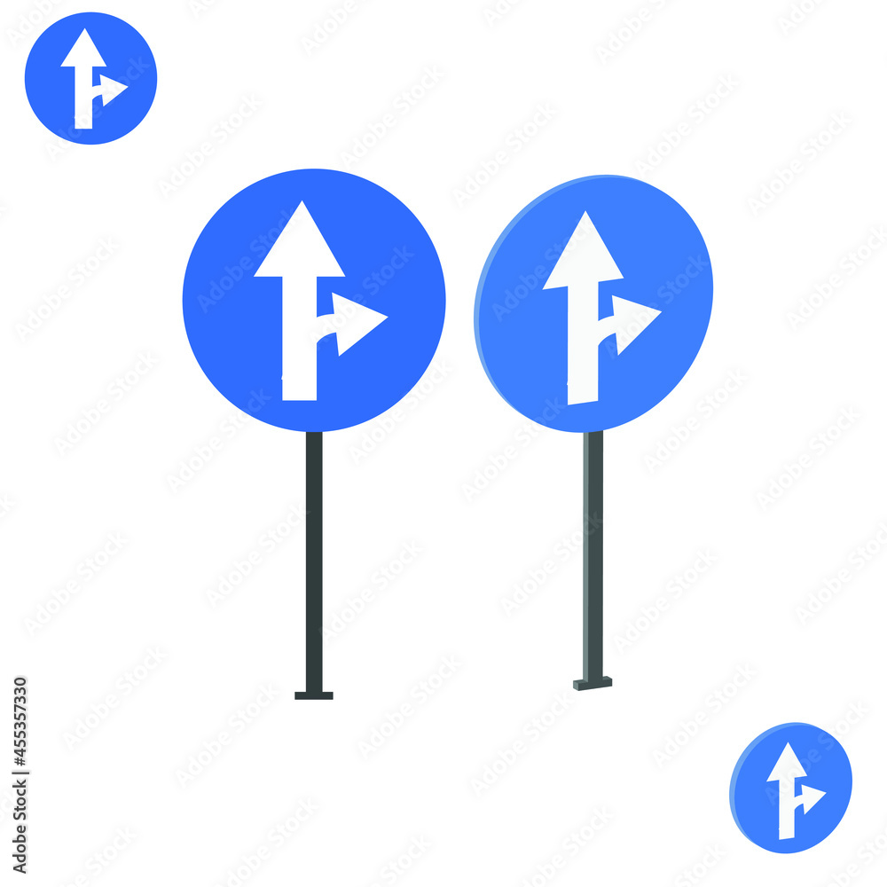 go forward or turn right sign, traffic signs 3d go forward or turn right sign, traffic signs 3d