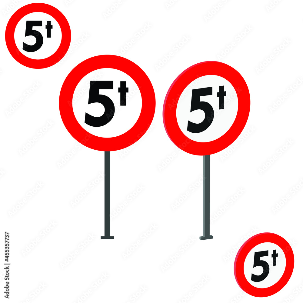 No vehicles in excess of 5 tons through, traffic signs 3d Stock Vector ...