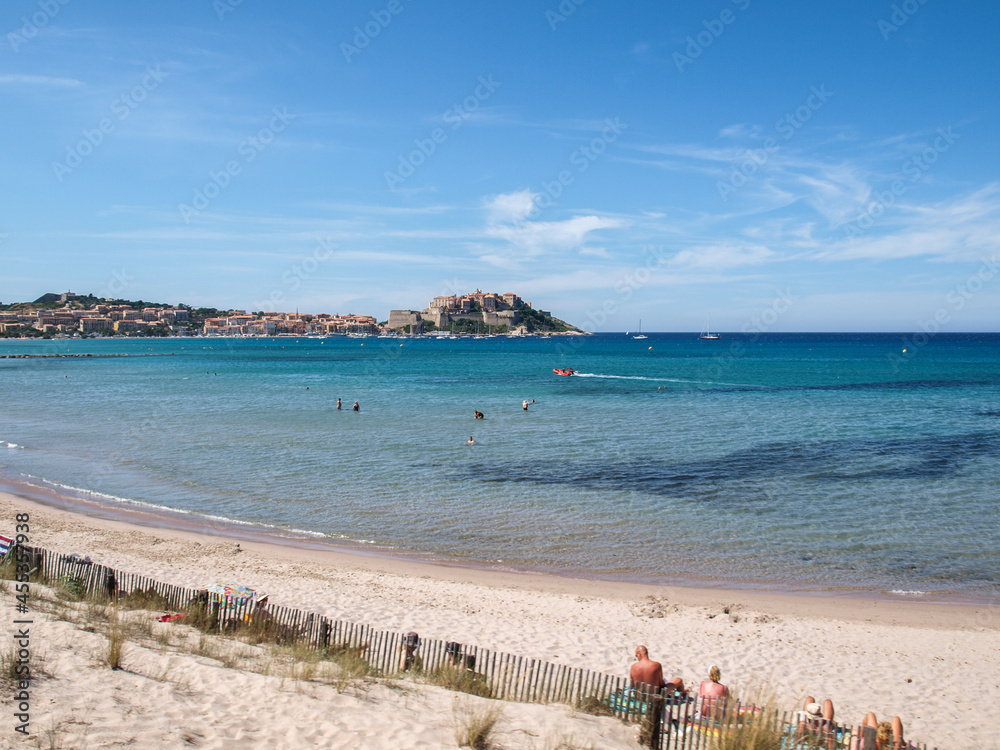 View of Calvi bay across the beach