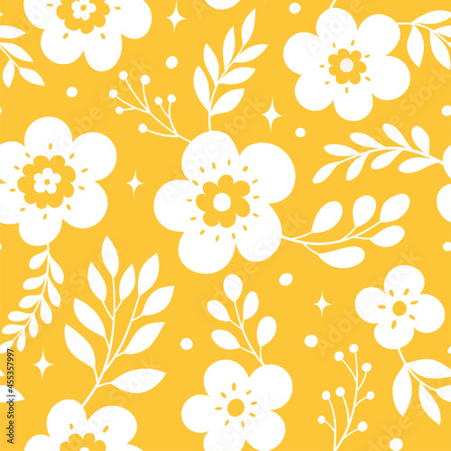 Vector hand drawn leaves seamless pattern. Abstract trendy floral background. Repeatable texture.