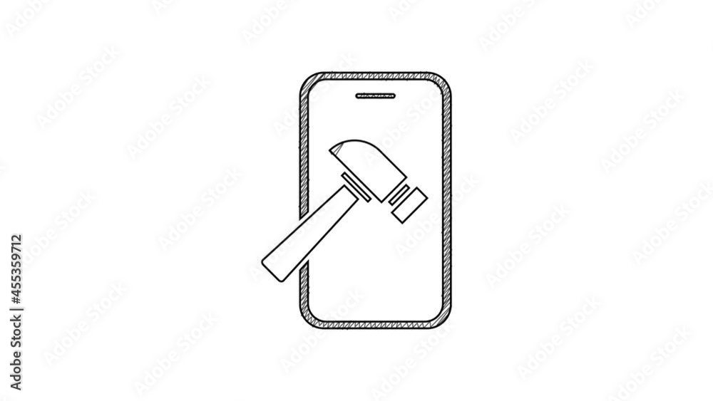 Black line Smartphone with broken screen icon isolated on white background. Shattered phone screen icon. 4K Video motion graphic animation Black line Smartphone with broken screen icon isolated on white background. Shattered phone screen icon. 4K Video motion graphic animation