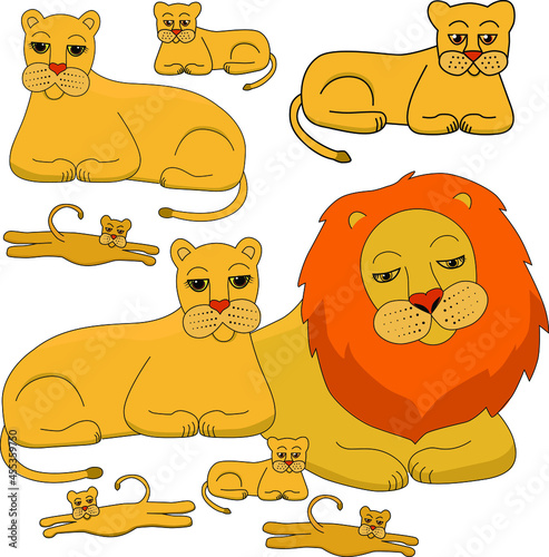Photography Illustration of a family of lions while on vacation