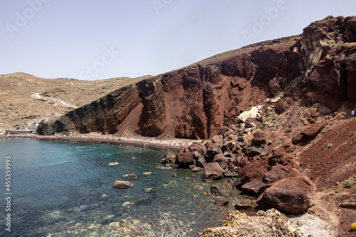  The famous Red beach on the south coast of Santorini island, Cyclades, Aegean Sea.