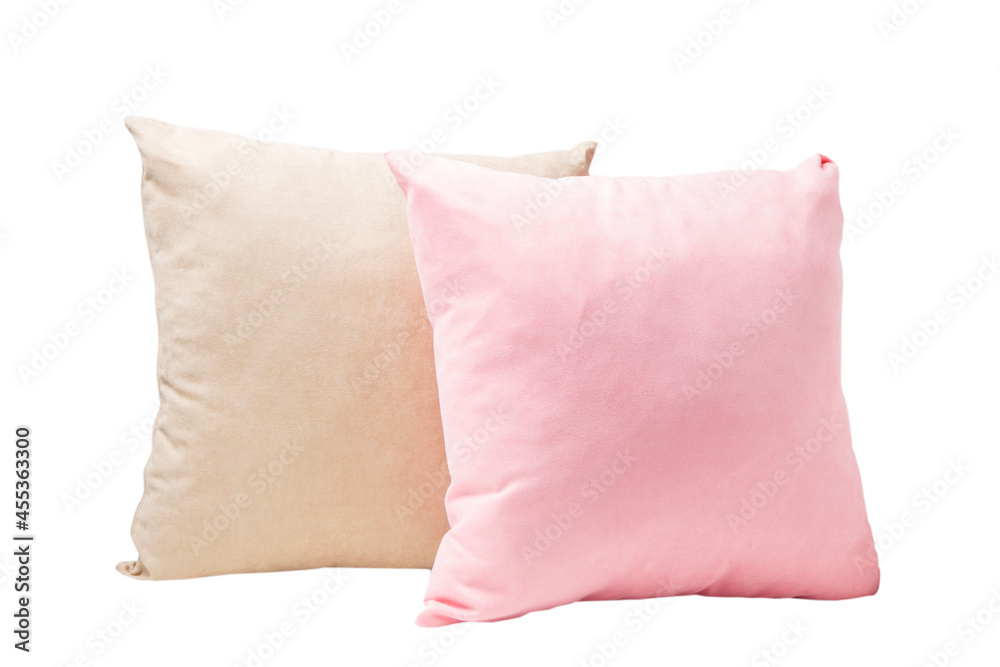 Two pillows in pastel colors isolated on white background Two pillows in pastel colors isolated on white background