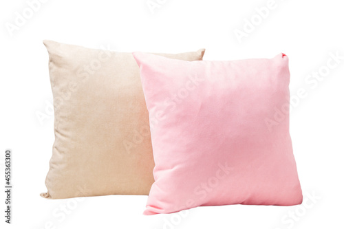 Two pillows in pastel colors isolated on white background