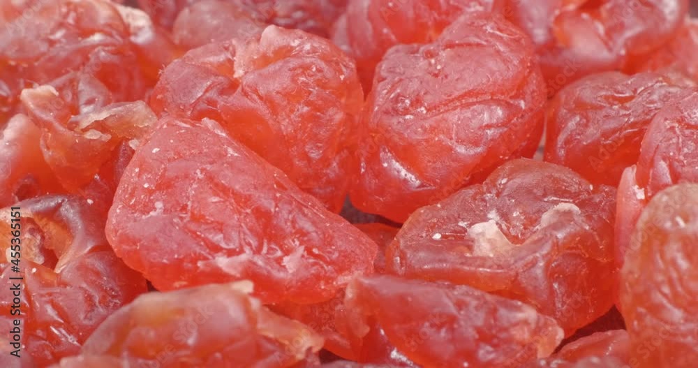 Dried cherries close-up. Heap of berries. Cherry dried fruit.