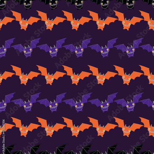 Cute flying bats halloween seamless vector pattern 