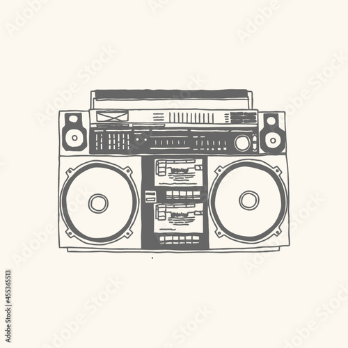 Retro Vintage Radio Music Tape Recorder Hand Drawn Illustration Drawing