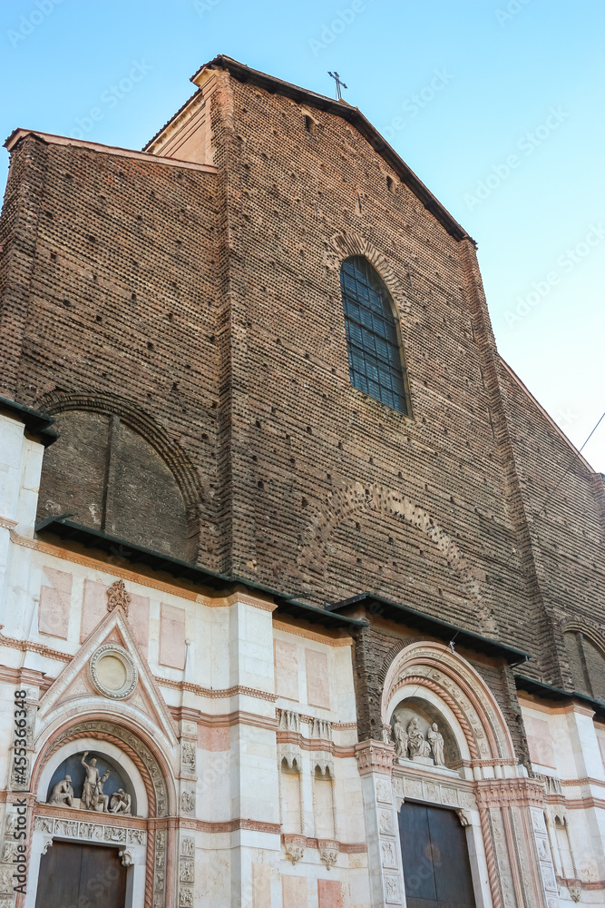 Bologna, Italy. Beautiful architecture of catholic church (Basilica di San Petronio) in Bologna.