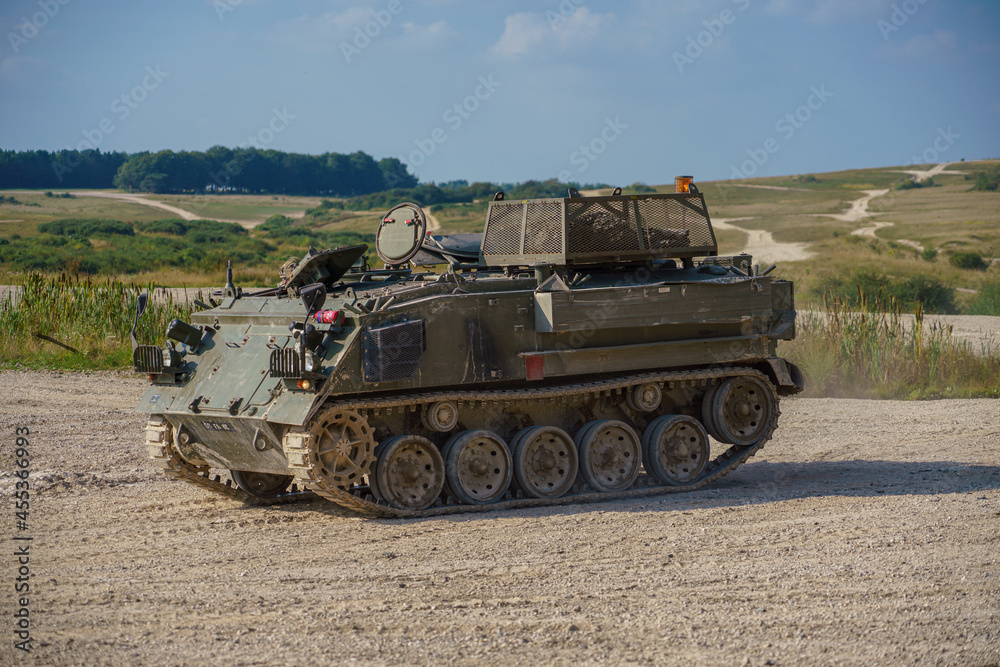 British army FV432 Bulldog armored personnel carrier on military exercise Wiltshire UK British army FV432 Bulldog armored personnel carrier on military exercise Wiltshire UK