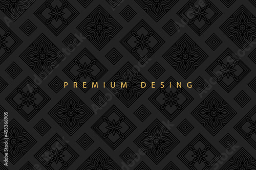 Geometric volumetric convex ethnic 3D pattern, cover design. Embossed vintage black background, doodling ornament, elegant arabesque. Oriental, Indonesian, Asian, Mexican, Aztec motives.