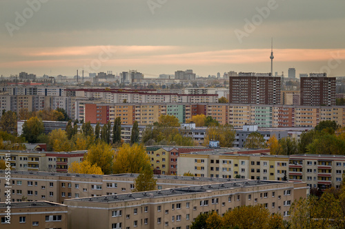 view from hill over the roofs of east-berlin during sunset