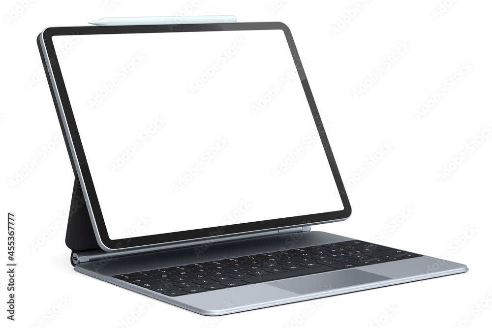 Computer tablet with keyboard and blank screen isolated on white background. Computer tablet with keyboard and blank screen isolated on white background.